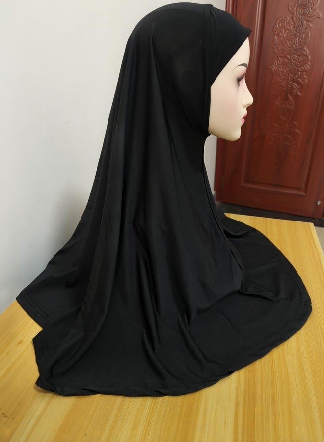 HURESON Ready To Wear Hijab For Women Instant Turban Stretch Soft Muslim Scarf For Prayer Long Hijabs Islamic Jersey Abaya (Black) - Image 2